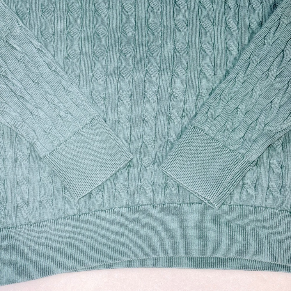 J.CREW Cable Knit Sweater Mens Medium Green Cotton Crewneck Fisherman - Picture 7 of 11